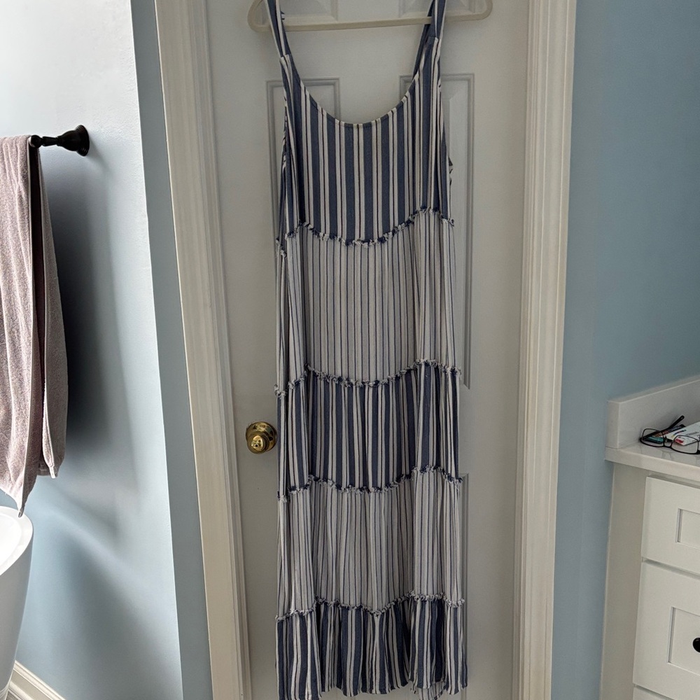 Blue and White Striped Maxi Dress